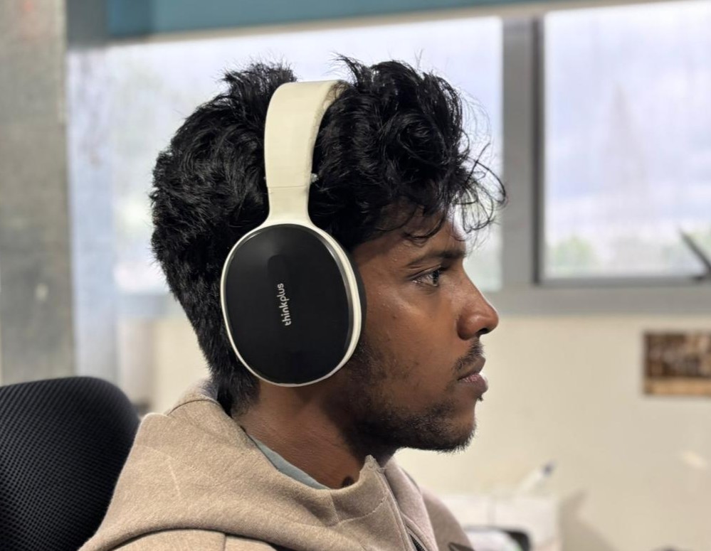 Wearing the rebuilt headphones